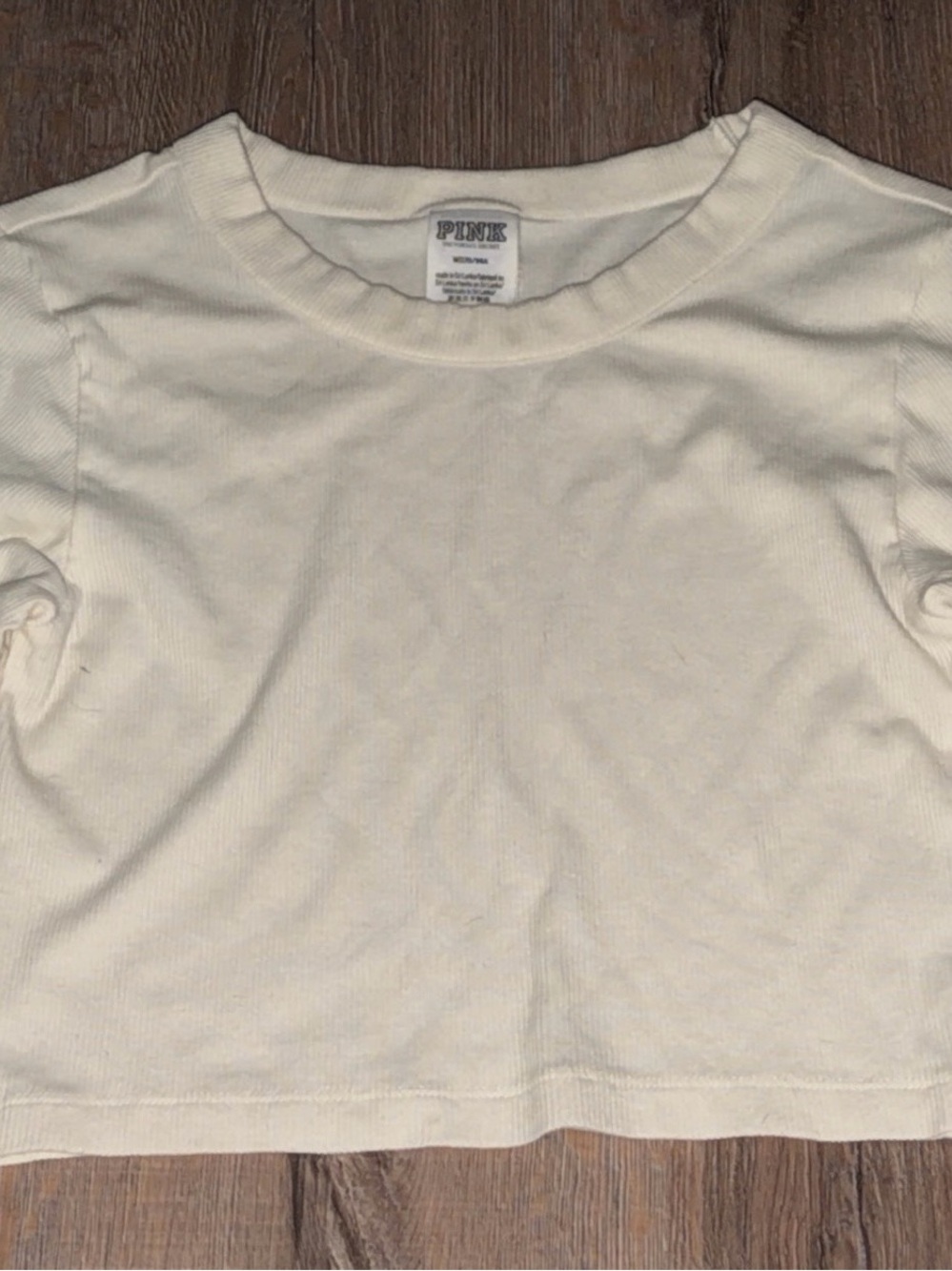 PINK Victoria's Secret Cream Ribbed Long Sleeve Cropped Tee